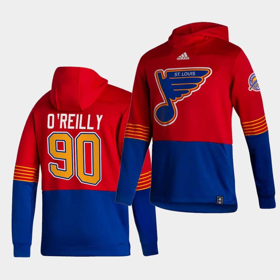 Men St.Louis Blues 90 Oreilly Red NHL 2021 Adidas Pullover Hoodie Jersey